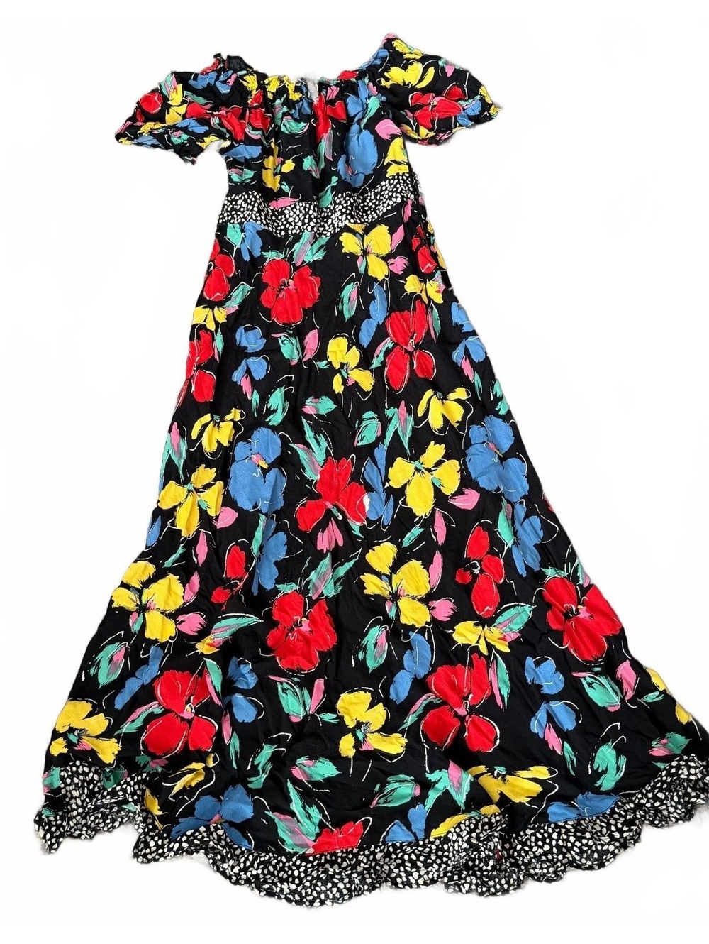 Rixo Floral Off Shoulder Maxi Dress Black Multicolor Women’s Size 2 Boho